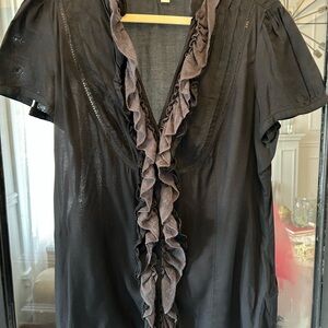 Esprit Black and Gray Ruffled Blouse